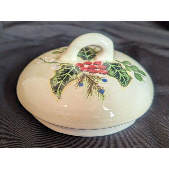 Harry and David Teapot Floral Pinecone Holly Berry Holiday Pattern 8"t Beautiful - Picture 7 of 11